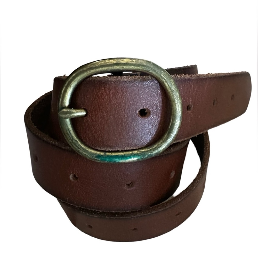 Lucky Brand Genuine Leather Belt Brown/ Tarnished Gold Buckle Women’s Size XS/S.